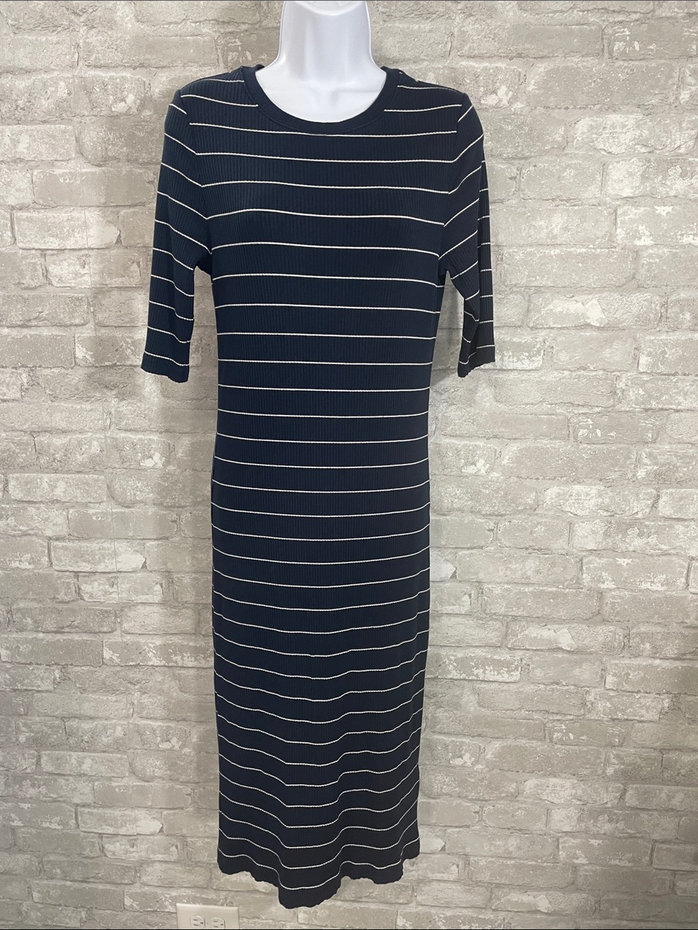 Banana Republic Navy and White Sttetch Striped Midi Dress